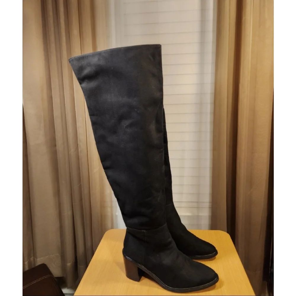 Seychelles Classic Microsuede Over the Knee Block Boots 8 M BLACK Regular Calf